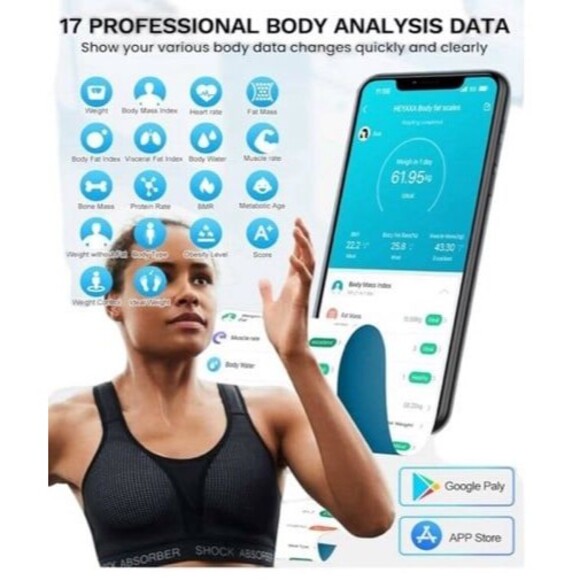 HEYAXA Bluetooth Smart Body Fat Scale - White - 400 lb capacity - Picture 2 of 7